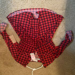 Plaid v-neck maternity mid/long sleeve shirt